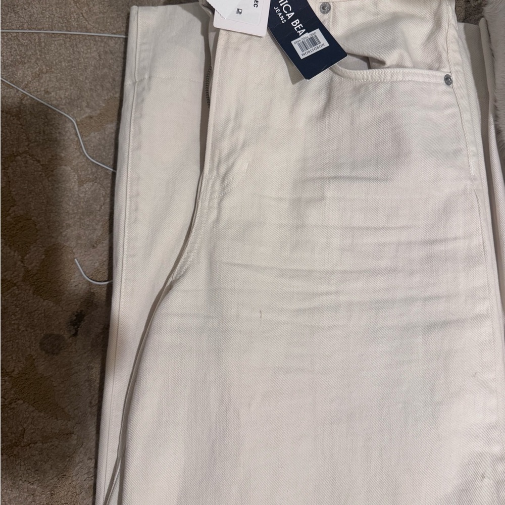 Veronica Beard  Cream High-Waisted wide leg denim